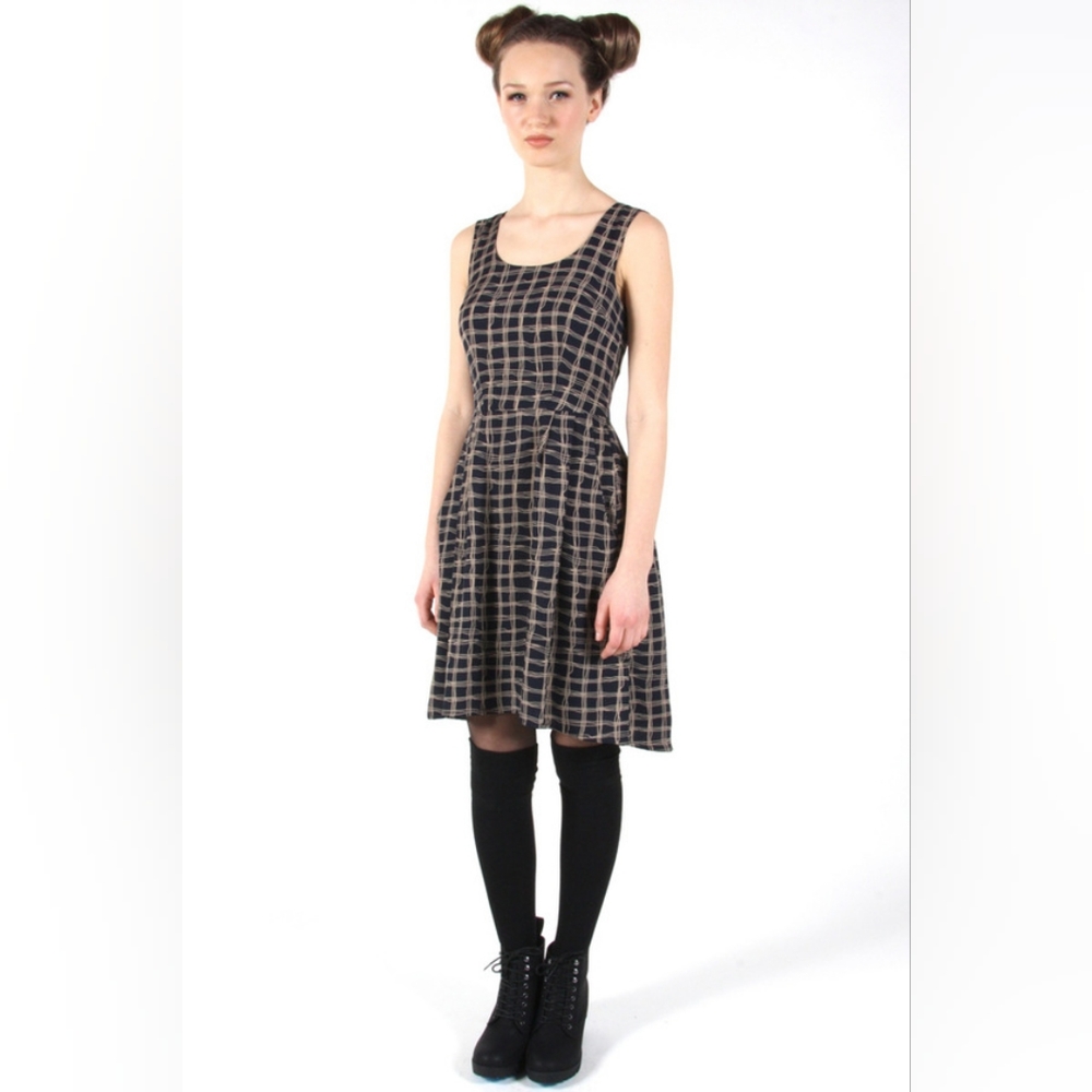 EUC Birds of North America Huet Huet dress Navy Crosshatch Size 10